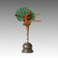 Danse Statue Peafowl Lady Bronze Sculpture, Michel Pellier TPE-354